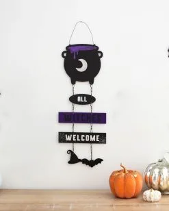 All Witches Welcome Mit Hexenkessel 30cm 5 All Witches Welcome Mit Hexenkessel 30cm -Halloween Geschäft all witches welcome hexenkessel haengeschild 30cm halloween horror und hexen dekoration witchy halloween decoration 53409 3