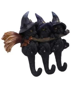3 Kätzchen Mit Hexenhut Als Schlüsselbrett -Halloween Geschäft drei hexen kaetzchen als schluesselbrett witches helpers key hanger halloween wohnaccessoire 52694 03