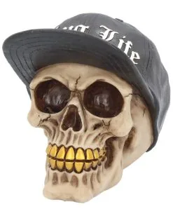 Gangster Totenschädel "Thug Life" 15,8cm -Halloween Geschäft gangster totenkopf gangster totenschaedel gangster skull skull with gold teeth 53388 02