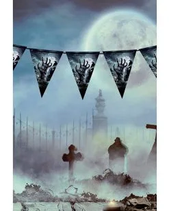 Zombie Friedhof Wimpel Girlande Halloween 3m -Halloween Geschäft halloween friedhof wimpel girlande halloween graveyard banner halloween friedhof dekoration 53182 3