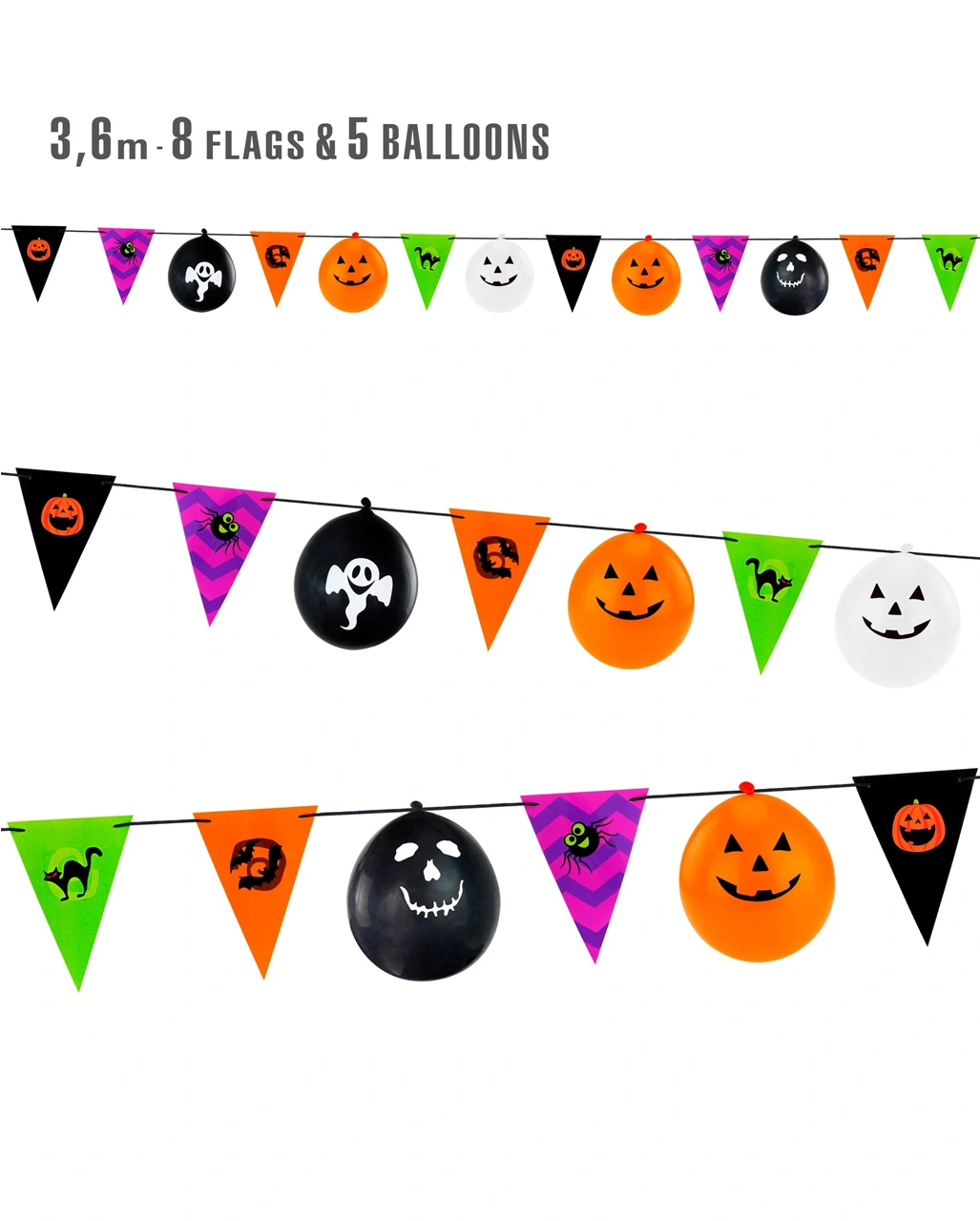 Halloween Girlande Mit Flaggen & Ballons 1 Halloween Girlande Mit Flaggen & Ballons