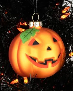 Halloween Jack O'Lantern Glas Christbaumkugel Ø7,6cm -Halloween Geschäft halloween kuerbis glas weihnachtskugel halloween und horror weihnachtsdeko jack o lantern pumpkin hanging ornament 54760 4