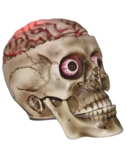 Halloween Totenschädel Mit Blutigem LED Gehirn 19cm -Halloween Geschäft halloween totenkopf mit blutigem led gehirn halloween skull with bloddy led brain halloween deko 53917 02