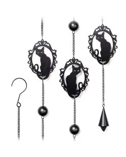 Katzen Silhouette Metall Windspiel Hängedeko -Halloween Geschäft katzen silhouette windspiel und haengedeko gothic und halloween wohnungsdeko alchemy england feline wind chime 52747