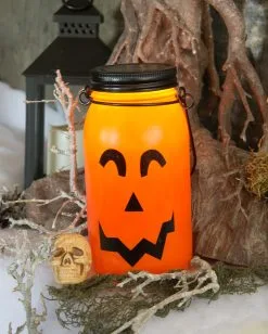 Beleuchtete Kürbis Laterne Aus Glas -Halloween Geschäft leuchtende kuerbis glas laterne glowing pumpkin glass lantern halloween kuerbis deko 52602 3