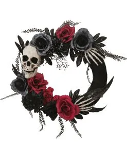 Gothic Türkranz Mit Blüten, Totenkopf & Skeletthänden