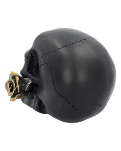Schwarzer Totenschädel Mit Goldener Rose 15cm -Halloween Geschäft schwarzer totenkopf mit goldener rose black skull with golden rose gothic deko gothic totenkopf 54621 04