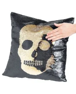 Totenschädel Wendepailletten Kissen Schwarz Gold 5 Totenschädel Wendepailletten Kissen Schwarz Gold -Halloween Geschäft totenschaedel kissen mit flip pailletten skull flip sequin halloween pillow 39249 3